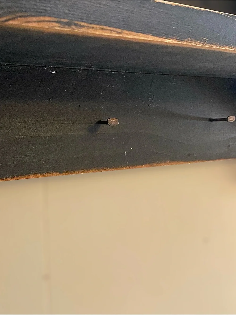 Vintage Wood Hanging Wall Display Shelf Black Farmhouse Cottage 3 Metal Pegs